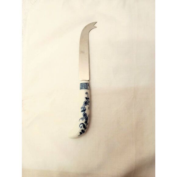 Vintage Lord & Taylor flatware piece ceramic handled cheese knife. Blue and whit - Picture 1 of 5